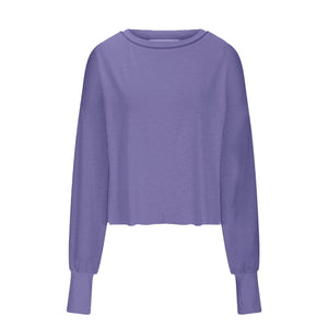 Slouchy wrapped cutout back workout long sleeve Tee: Beige / S