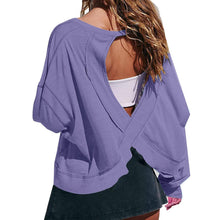 Load image into Gallery viewer, Slouchy wrapped cutout back workout long sleeve Tee: Charcoal / L