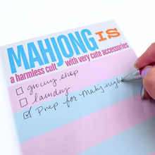 Load image into Gallery viewer, MAHJONG NOTEPAD  |  5x7 inches  |  100 Pages: A harmless cult with very cute accessories