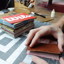 Load image into Gallery viewer, Vintage Upcycled Vertical Bi-Fold Wallet - W Tan/Black/Brown