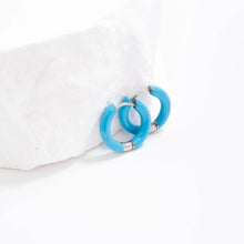 Load image into Gallery viewer, 18K Gold PVD Stainless Steel Blue Epoxy Huggie Hoop Earrings: Gold