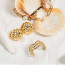 Load image into Gallery viewer, 18K Gold PVD Steel Station Pearl Paperclip Chain Bracelet: Gold