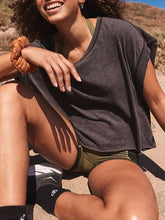 Load image into Gallery viewer, Slouchy wrapped cutout back short sleeve workout tee top: Beige / S