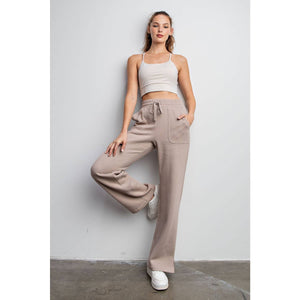 FLEECE FRENCH TERRY STRAIGHT LEG PANTS: H Grey / S-M-L(2-2-2)