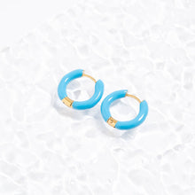 Load image into Gallery viewer, 18K Gold PVD Stainless Steel Blue Epoxy Huggie Hoop Earrings: Gold