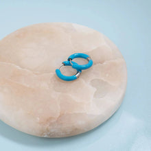 Load image into Gallery viewer, 18K Gold PVD Stainless Steel Blue Epoxy Huggie Hoop Earrings: Gold