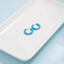 Load image into Gallery viewer, 18K Gold PVD Stainless Steel Blue Epoxy Huggie Hoop Earrings: Gold
