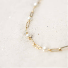 Load image into Gallery viewer, 18K Gold PVD Steel Station Pearl Paperclip Chain Bracelet: Gold