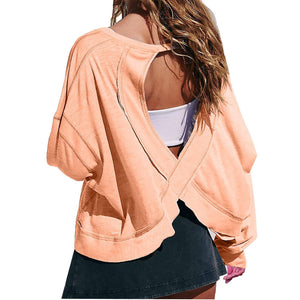 Slouchy wrapped cutout back workout long sleeve Tee: Charcoal / L