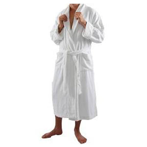 White Terry Velour Shawl Collar Bathrobe 100% Cotton: Large / White