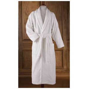 White Terry Velour Shawl Collar Bathrobe 100% Cotton: Large / White