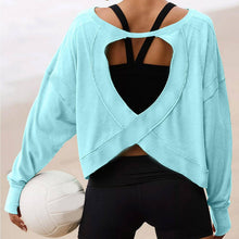 Load image into Gallery viewer, Slouchy wrapped cutout back workout long sleeve Tee: Charcoal / L