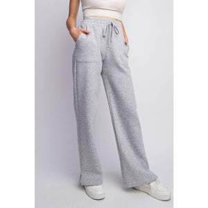 FLEECE FRENCH TERRY STRAIGHT LEG PANTS: H Grey / S-M-L(2-2-2)
