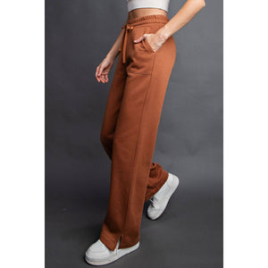 FLEECE FRENCH TERRY STRAIGHT LEG PANTS: H Grey / S-M-L(2-2-2)