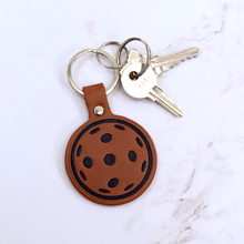 Load image into Gallery viewer, Leather Pickleball Keychain - Brown