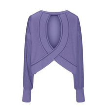 Load image into Gallery viewer, Slouchy wrapped cutout back workout long sleeve Tee: Charcoal / L