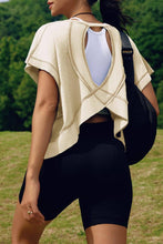 Load image into Gallery viewer, Slouchy wrapped cutout back short sleeve workout tee top: Beige / S