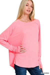 Zenana Cotton Raglan Sleeve Thumbhole Top: MARLIN-174833 / L