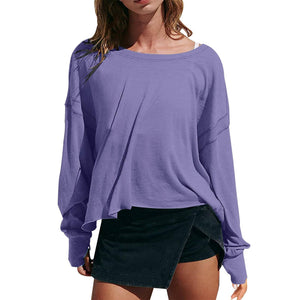 Slouchy wrapped cutout back workout long sleeve Tee: Charcoal / L