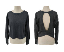 Load image into Gallery viewer, Slouchy wrapped cutout back workout long sleeve Tee: Charcoal / L