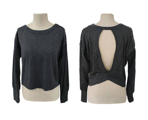 Slouchy wrapped cutout back workout long sleeve Tee: Charcoal / L