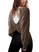 Load image into Gallery viewer, Slouchy wrapped cutout back workout long sleeve Tee: Beige / S