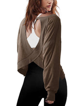 Load image into Gallery viewer, Slouchy wrapped cutout back workout long sleeve Tee: Charcoal / L