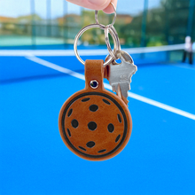 Load image into Gallery viewer, Leather Pickleball Keychain - Brown