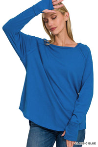 Zenana Cotton Raglan Sleeve Thumbhole Top: MARLIN-174833 / L
