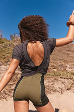 Load image into Gallery viewer, Slouchy wrapped cutout back short sleeve workout tee top: Beige / S