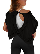 Load image into Gallery viewer, Slouchy wrapped cutout back short sleeve workout tee top: Beige / S