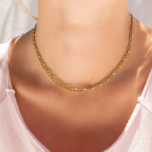 Load image into Gallery viewer, 18K Gold Stainless Steel Turquoise Chain Necklace: Gold / 16+2"