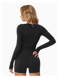 Abigail Buttery Soft Crew Neck Long Sleeve Active Top: Cherry / M