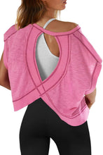 Load image into Gallery viewer, Slouchy wrapped cutout back short sleeve workout tee top: Beige / S