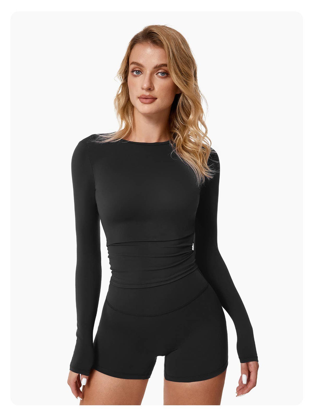 Abigail Buttery Soft Crew Neck Long Sleeve Active Top: Black / S