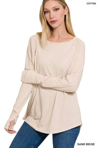 Zenana Cotton Raglan Sleeve Thumbhole Top: MARLIN-174833 / L