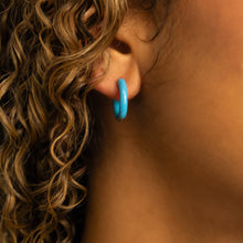 Load image into Gallery viewer, 18K Gold PVD Stainless Steel Blue Epoxy Huggie Hoop Earrings: Gold