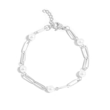 Load image into Gallery viewer, 18K Gold PVD Steel Station Pearl Paperclip Chain Bracelet: Gold