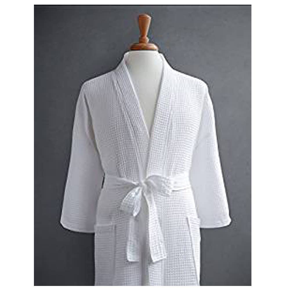 White Waffle Bathrobe Kimono Style: Large / White