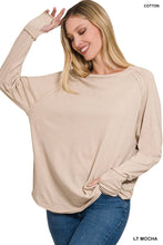 Load image into Gallery viewer, Zenana Cotton Raglan Sleeve Thumbhole Top: MARLIN-174833 / L