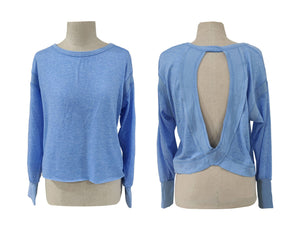 Slouchy wrapped cutout back workout long sleeve Tee: Charcoal / L