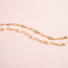 Load image into Gallery viewer, 18K Gold PVD Steel Station Pearl Paperclip Chain Bracelet: Gold