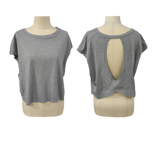 Slouchy wrapped cutout back workout short sleeve Tee: White / S
