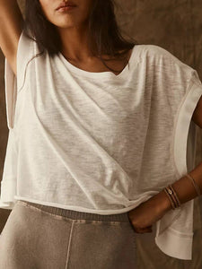 Slouchy wrapped cutout back workout short sleeve Tee: White / S